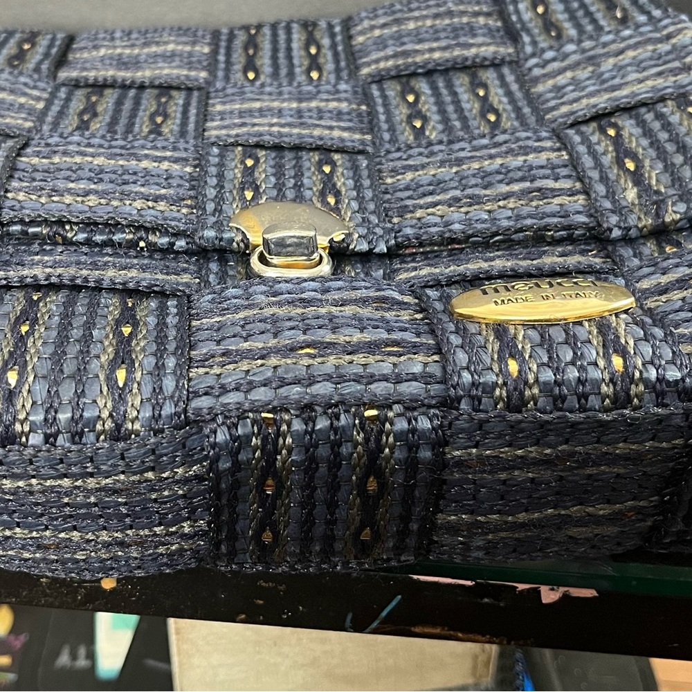Meucci Navy Woven Metallic-Accented Clutch